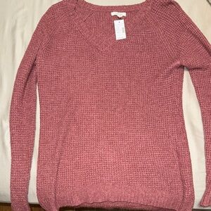 Pink Knit V-neck Sweater
